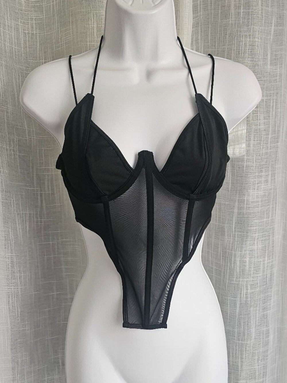 Women's  mesh corset top with halter tie in black Size S NEW